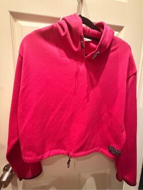 PINK Hot Pink Cropped Logo Hoodie